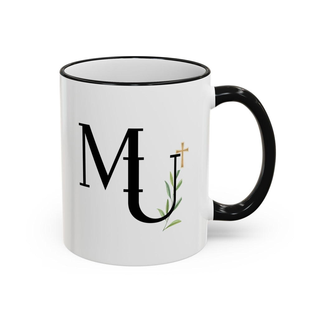 MU Brand Monogram — Floral Cross Accent Rim & Handle Ceramic Mug (11oz/15oz)