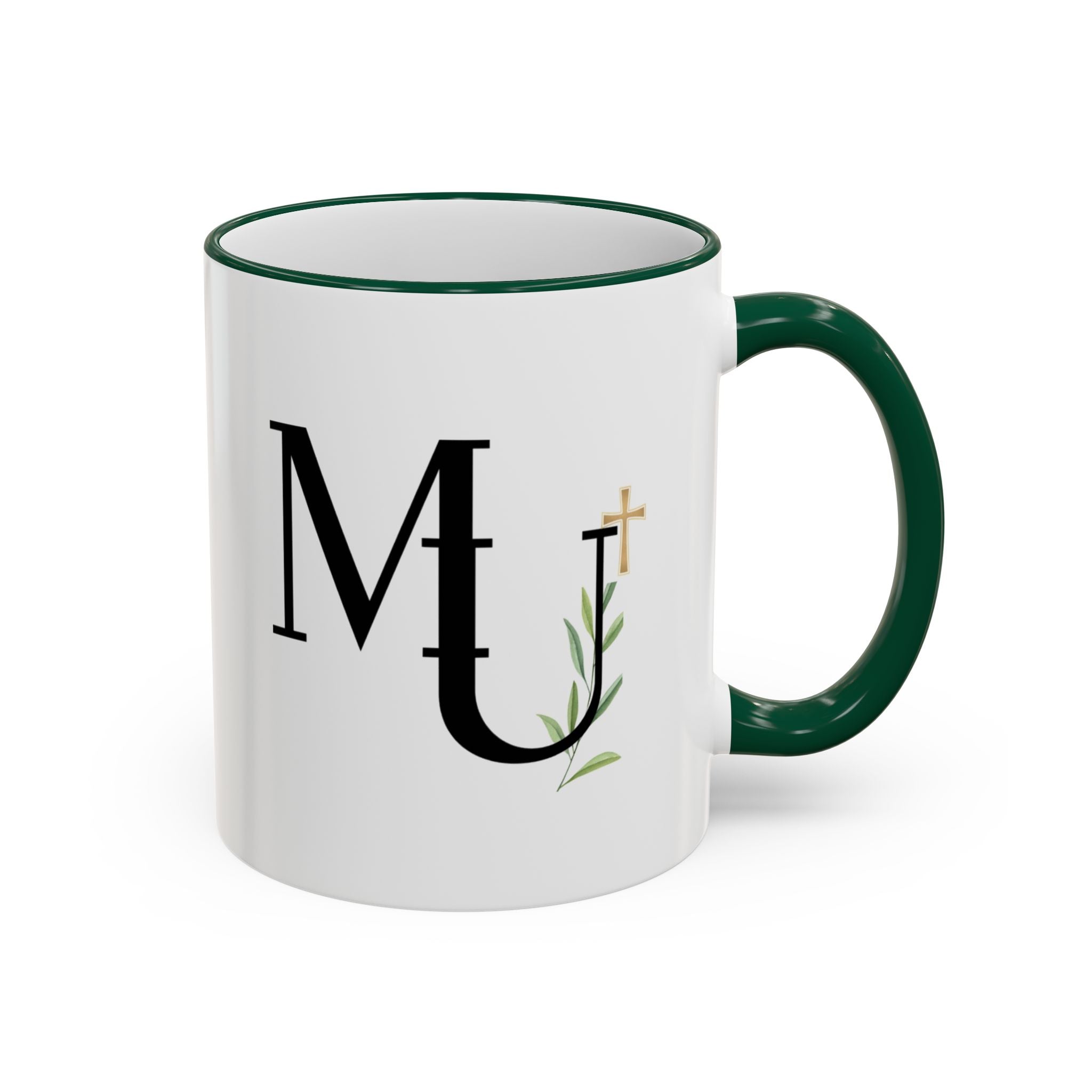 MU Brand Monogram — Floral Cross Accent Rim & Handle Ceramic Mug (11oz/15oz)
