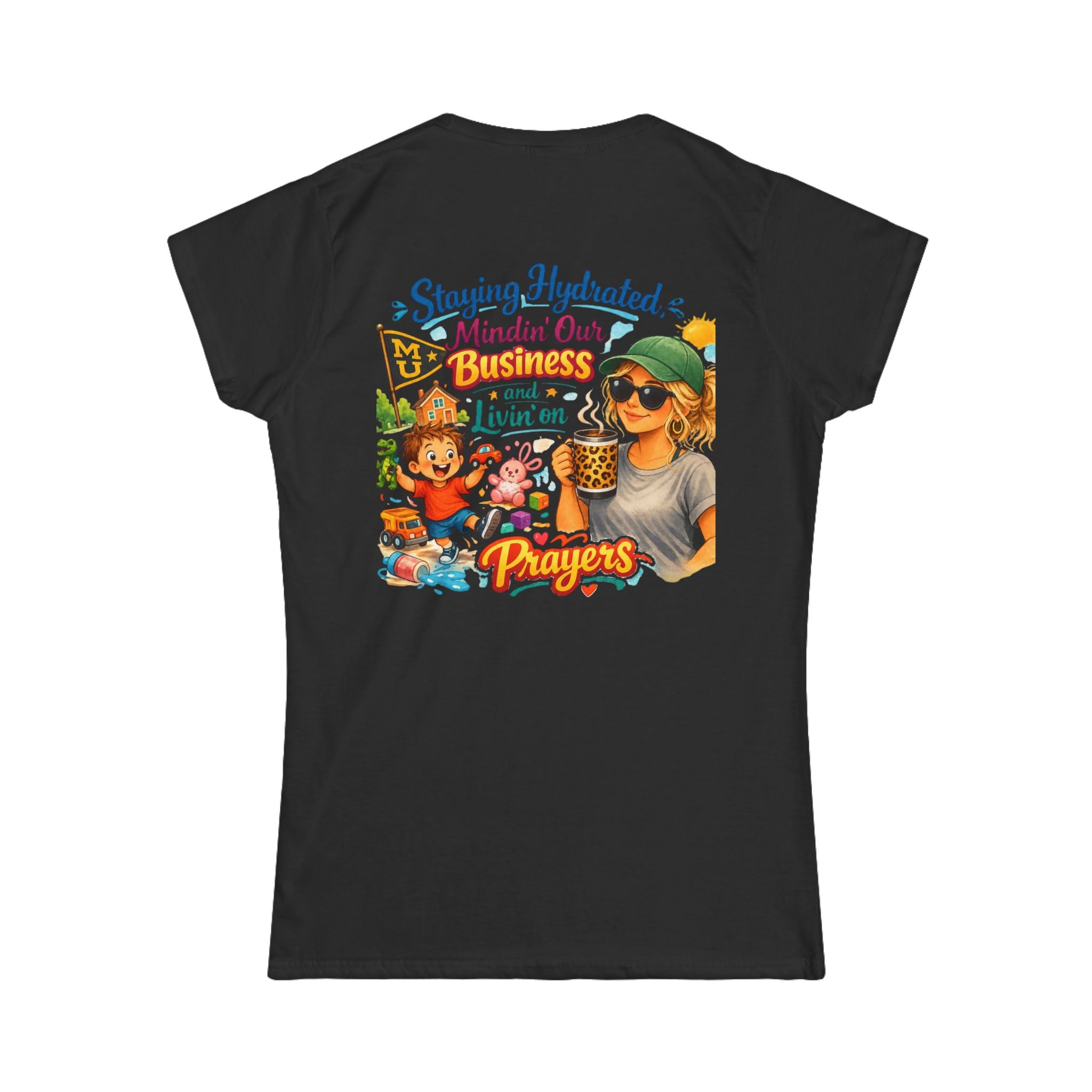 Staying Hydrated, Mindin’ Our Business Women’s Tee – Graphic Prayer & Relaxation Design
