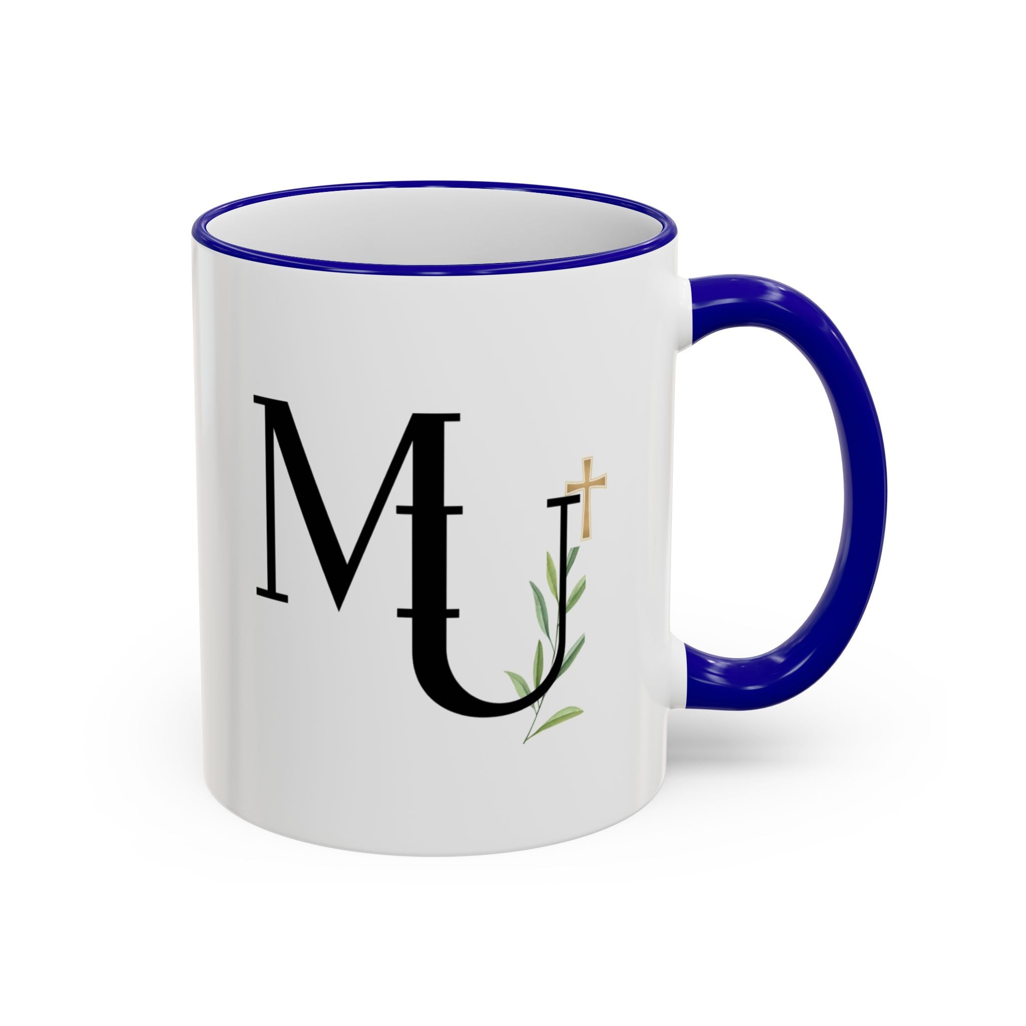 MU Brand Monogram — Floral Cross Accent Rim & Handle Ceramic Mug (11oz/15oz)