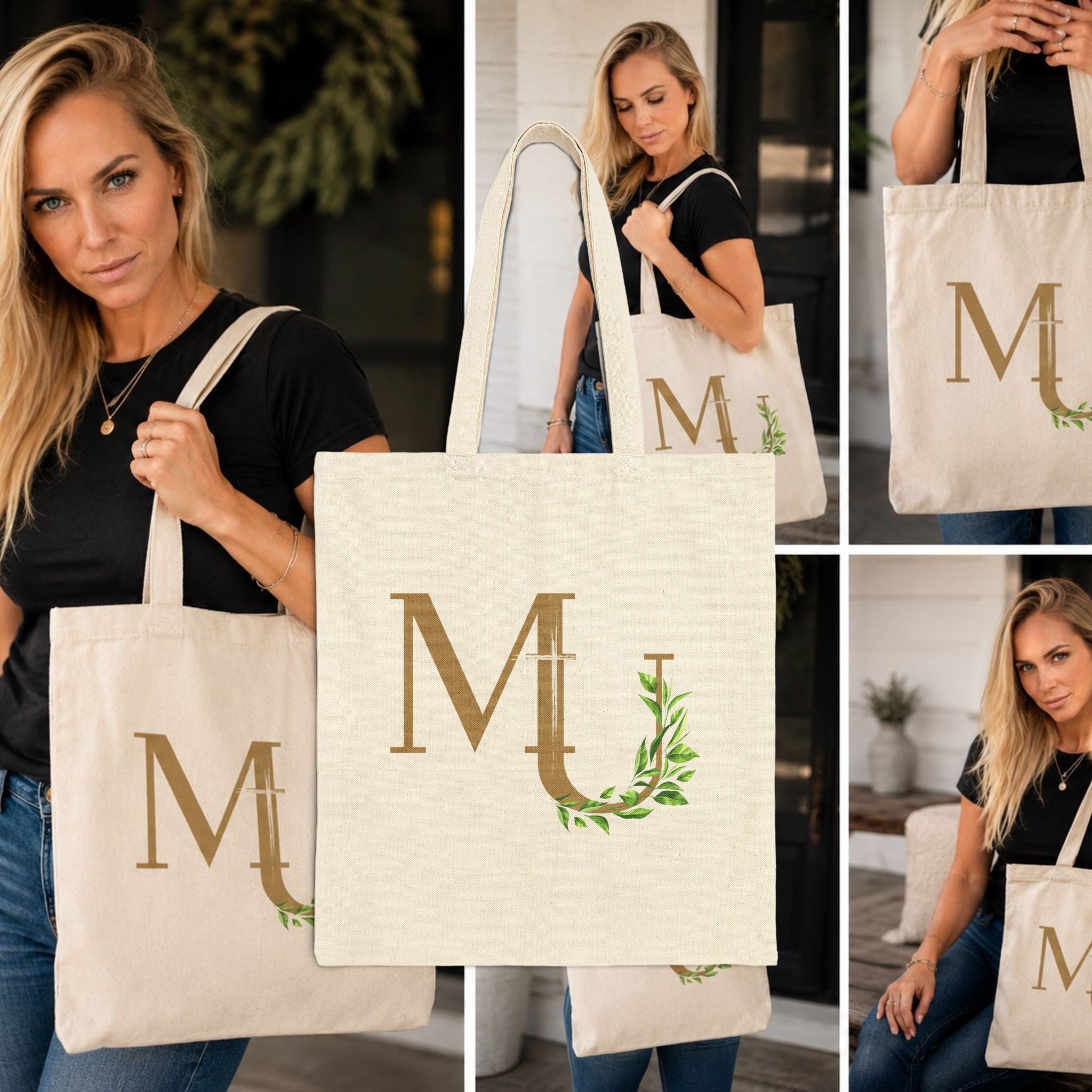 Monogram M U Green Vine Canvas Tote