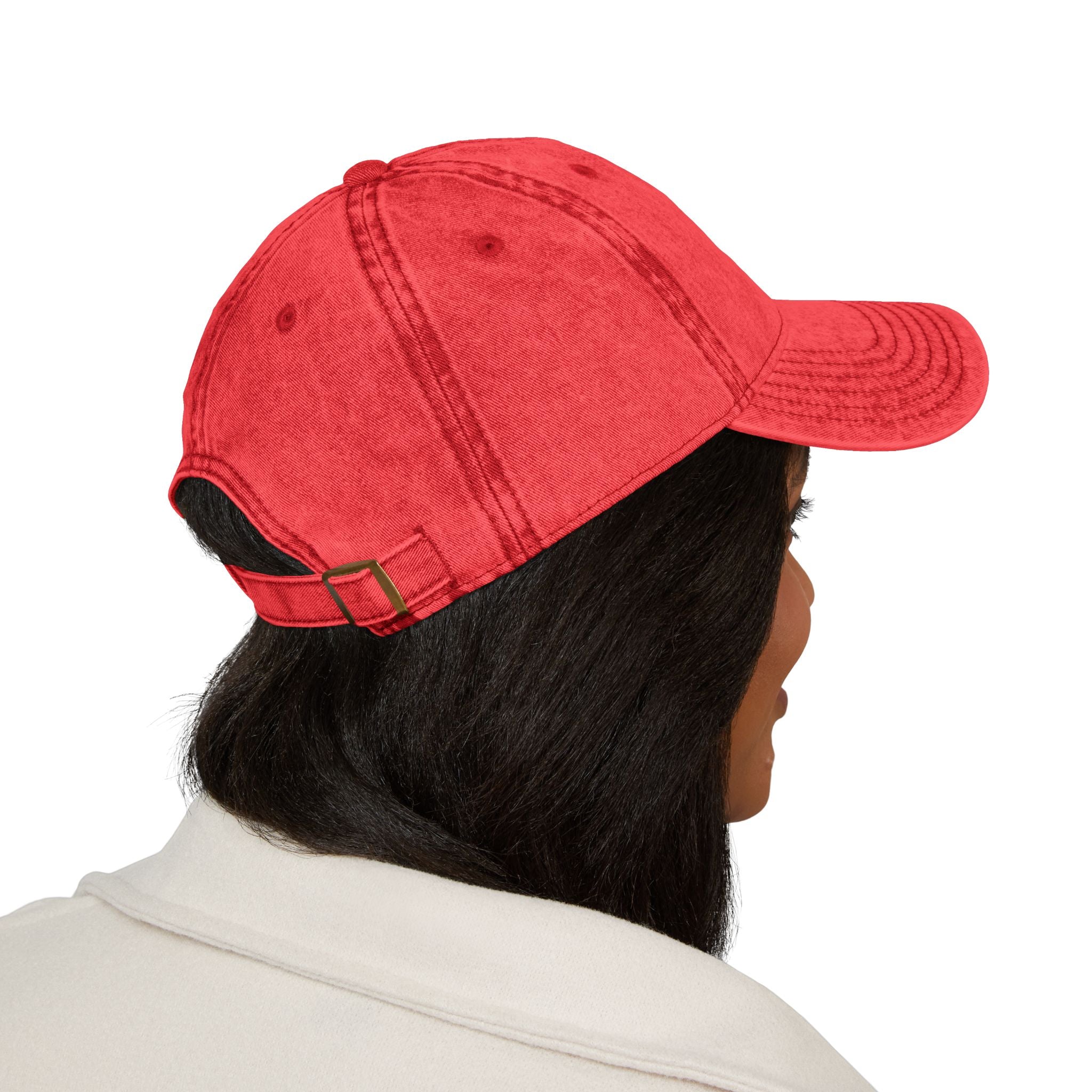 Embroidered Vintage Red Cap with Floral 'MU'  Brand Monogram