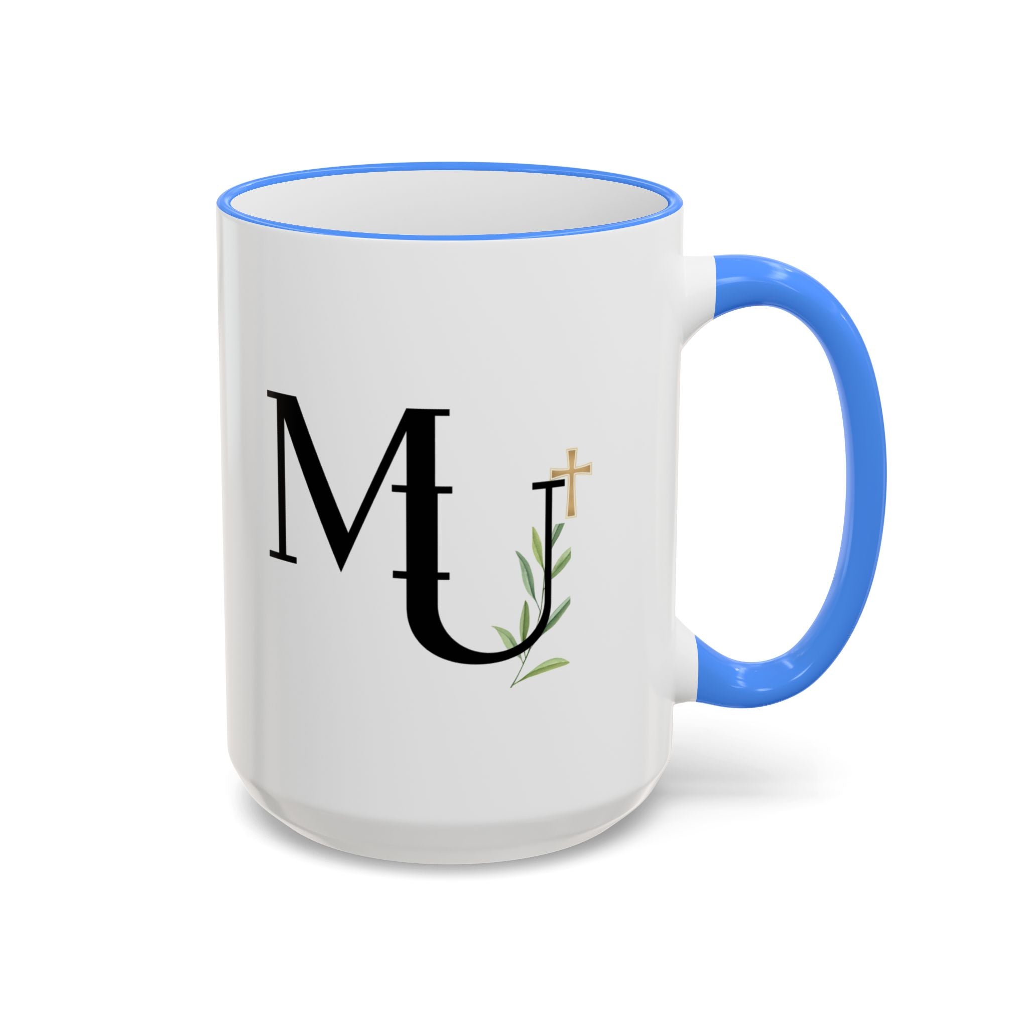 MU Brand Monogram — Floral Cross Accent Rim & Handle Ceramic Mug (11oz/15oz)