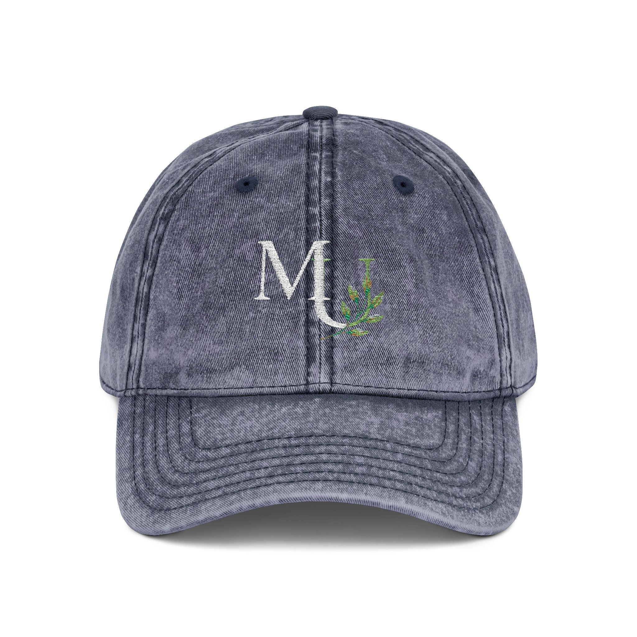 Embroidered Vintage Red Cap with Floral 'MU'  Brand Monogram