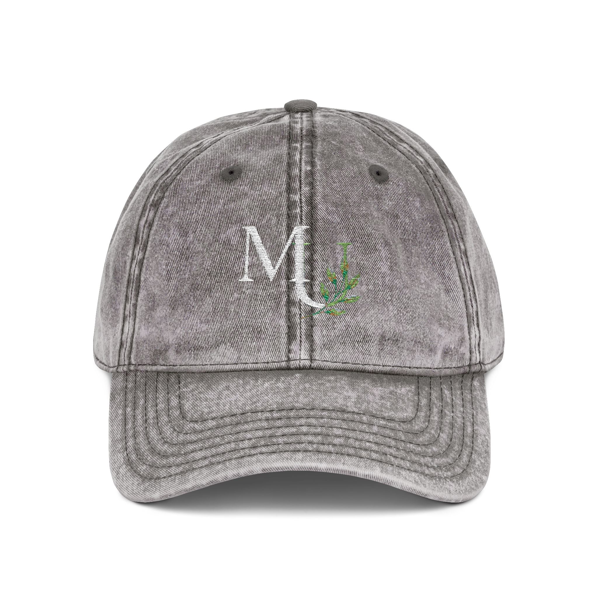 Embroidered Vintage Red Cap with Floral 'MU'  Brand Monogram