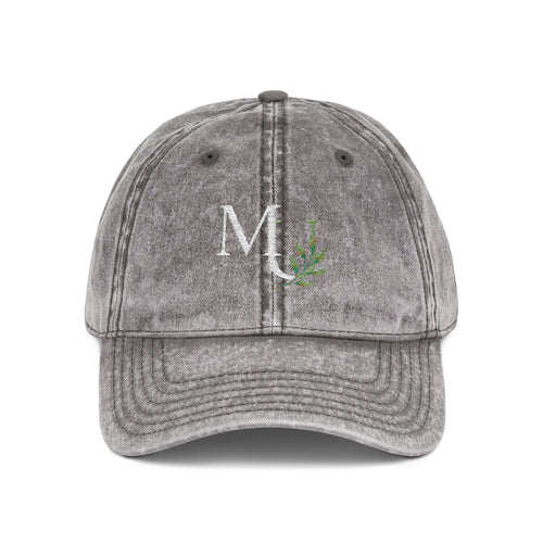 Embroidered Vintage Red Cap with Floral 'MU'  Brand Monogram