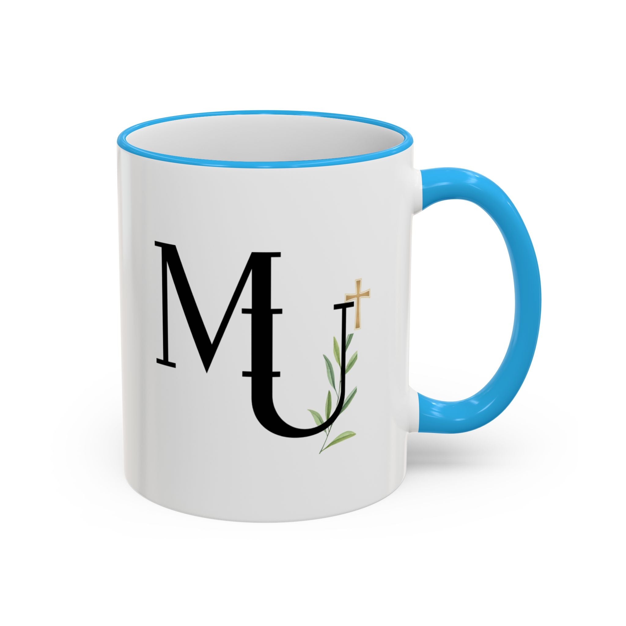 MU Brand Monogram — Floral Cross Accent Rim & Handle Ceramic Mug (11oz/15oz)