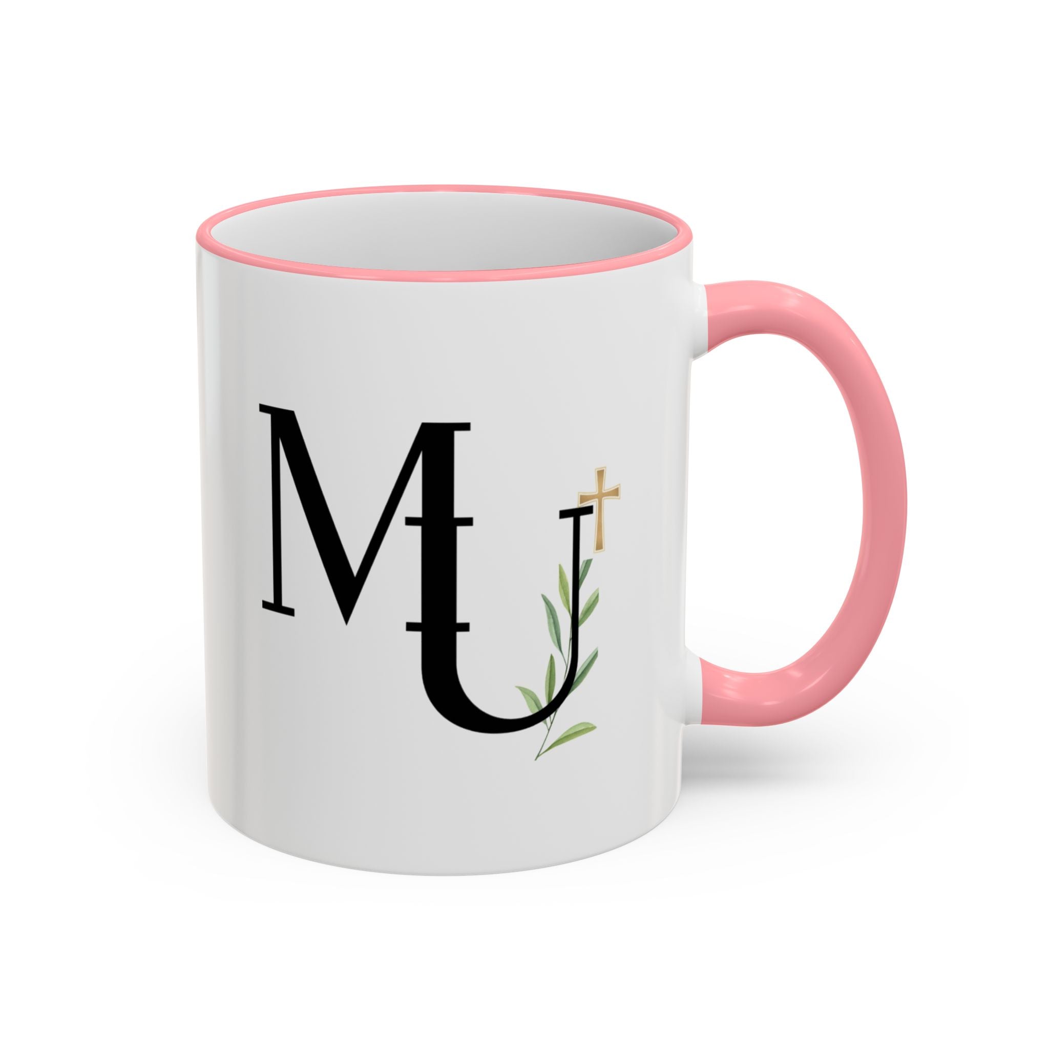 MU Brand Monogram — Floral Cross Accent Rim & Handle Ceramic Mug (11oz/15oz)