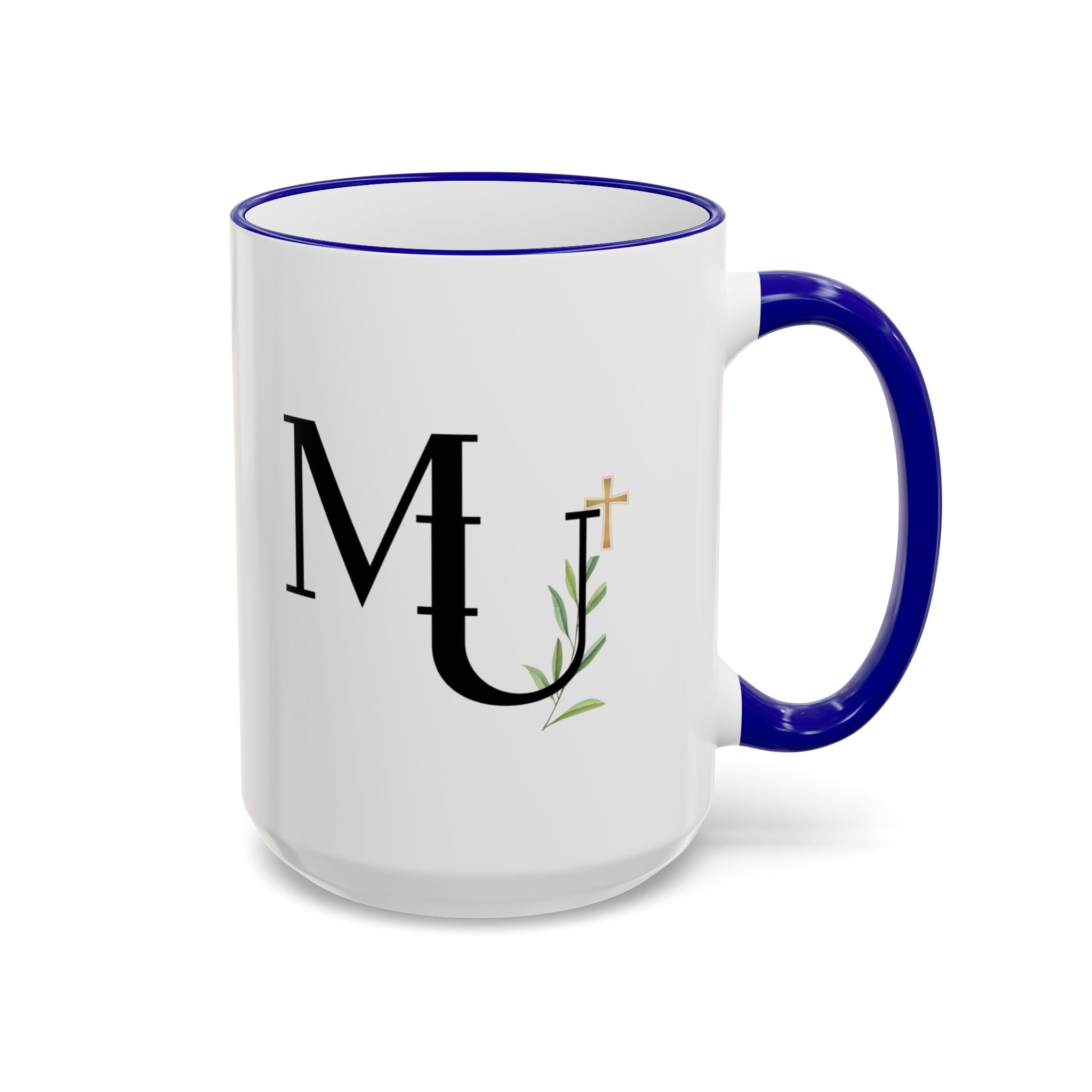 MU Brand Monogram — Floral Cross Accent Rim & Handle Ceramic Mug (11oz/15oz)