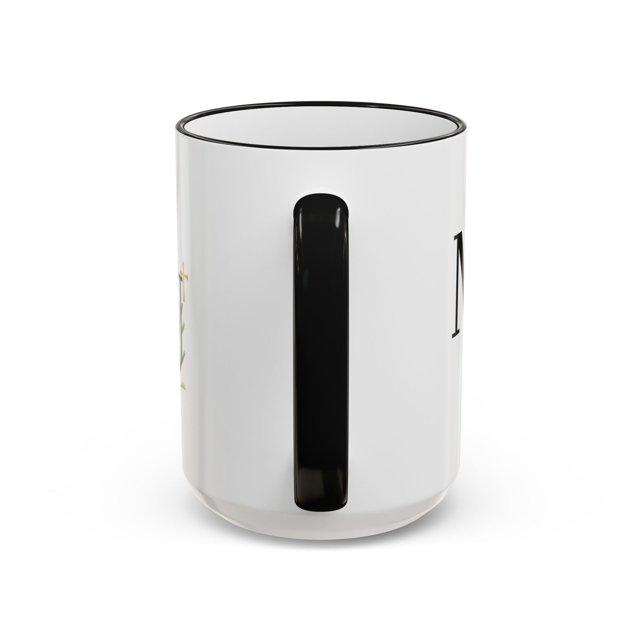 MU Brand Monogram — Floral Cross Accent Rim & Handle Ceramic Mug (11oz/15oz)