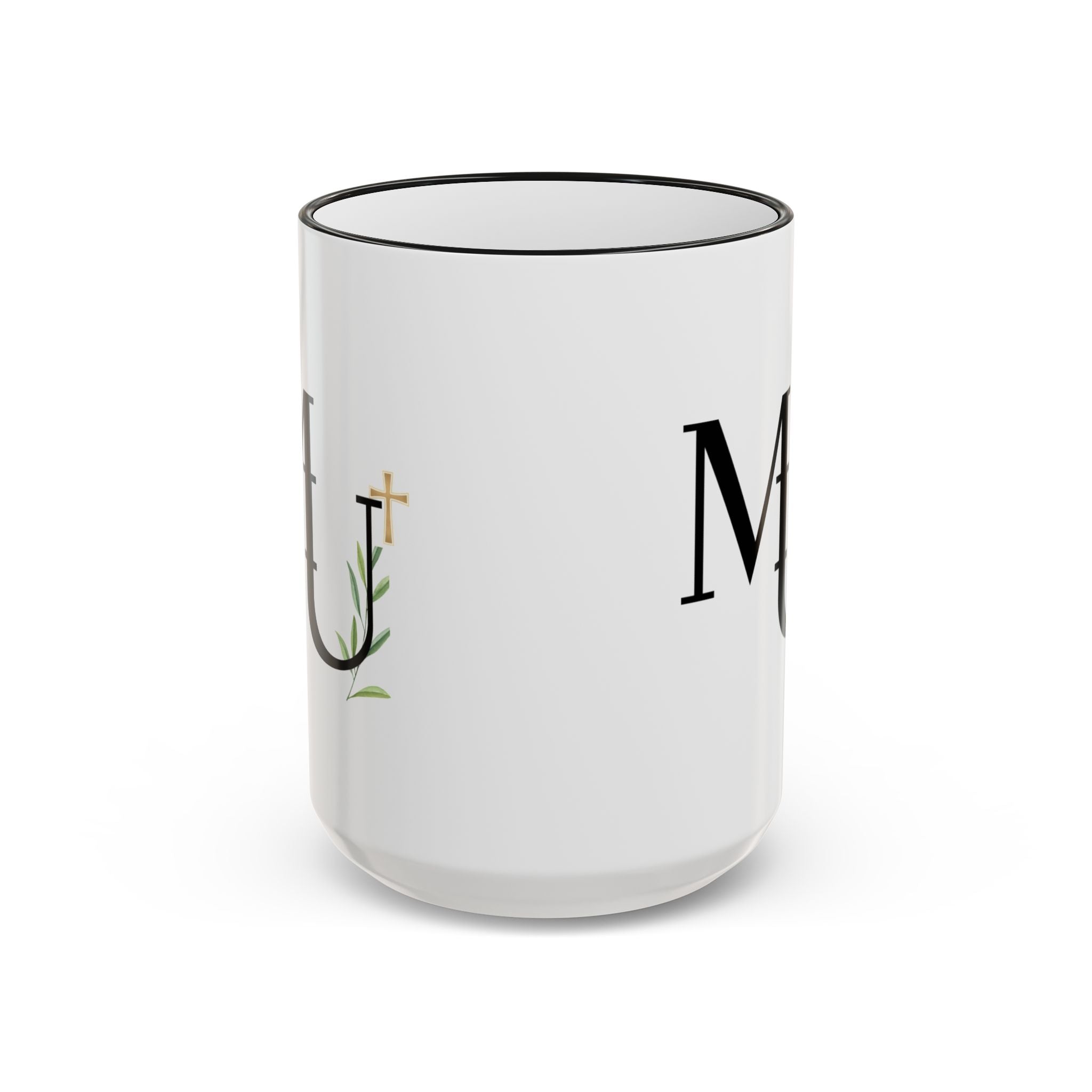 MU Brand Monogram — Floral Cross Accent Rim & Handle Ceramic Mug (11oz/15oz)
