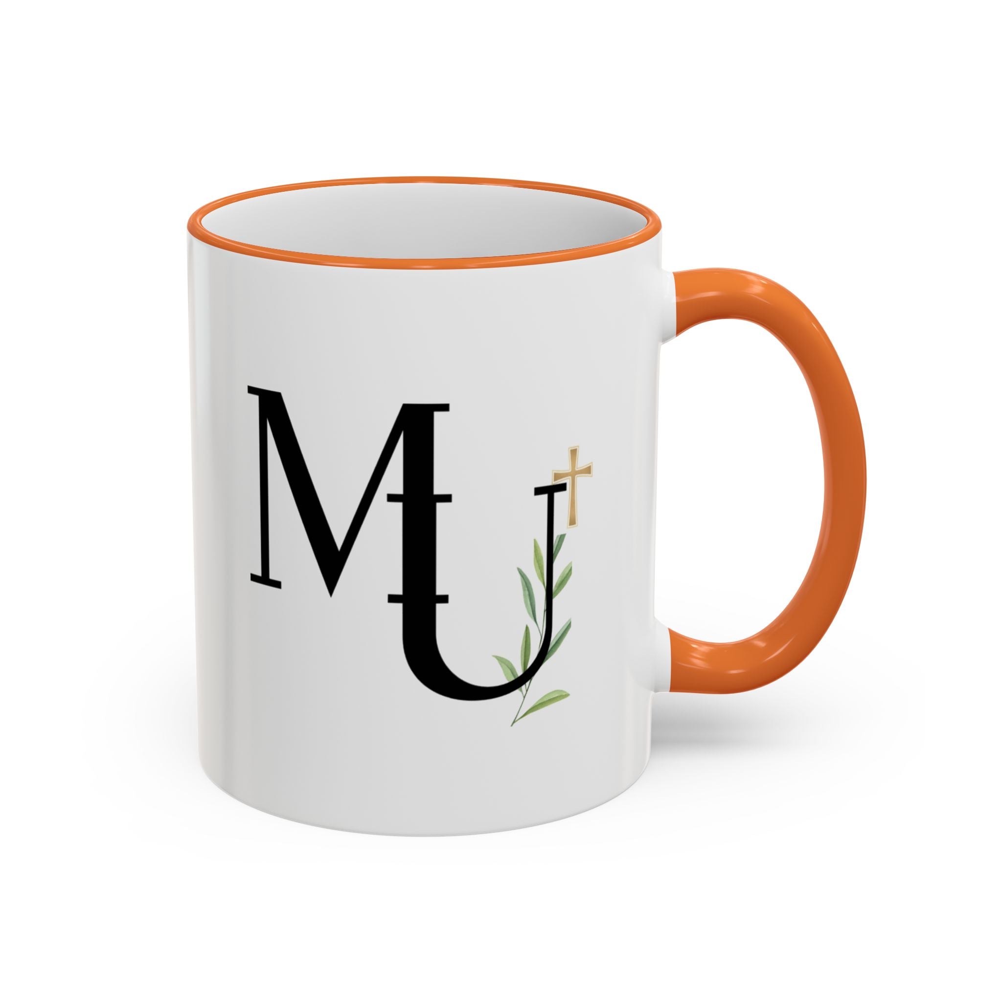 MU Brand Monogram — Floral Cross Accent Rim & Handle Ceramic Mug (11oz/15oz)