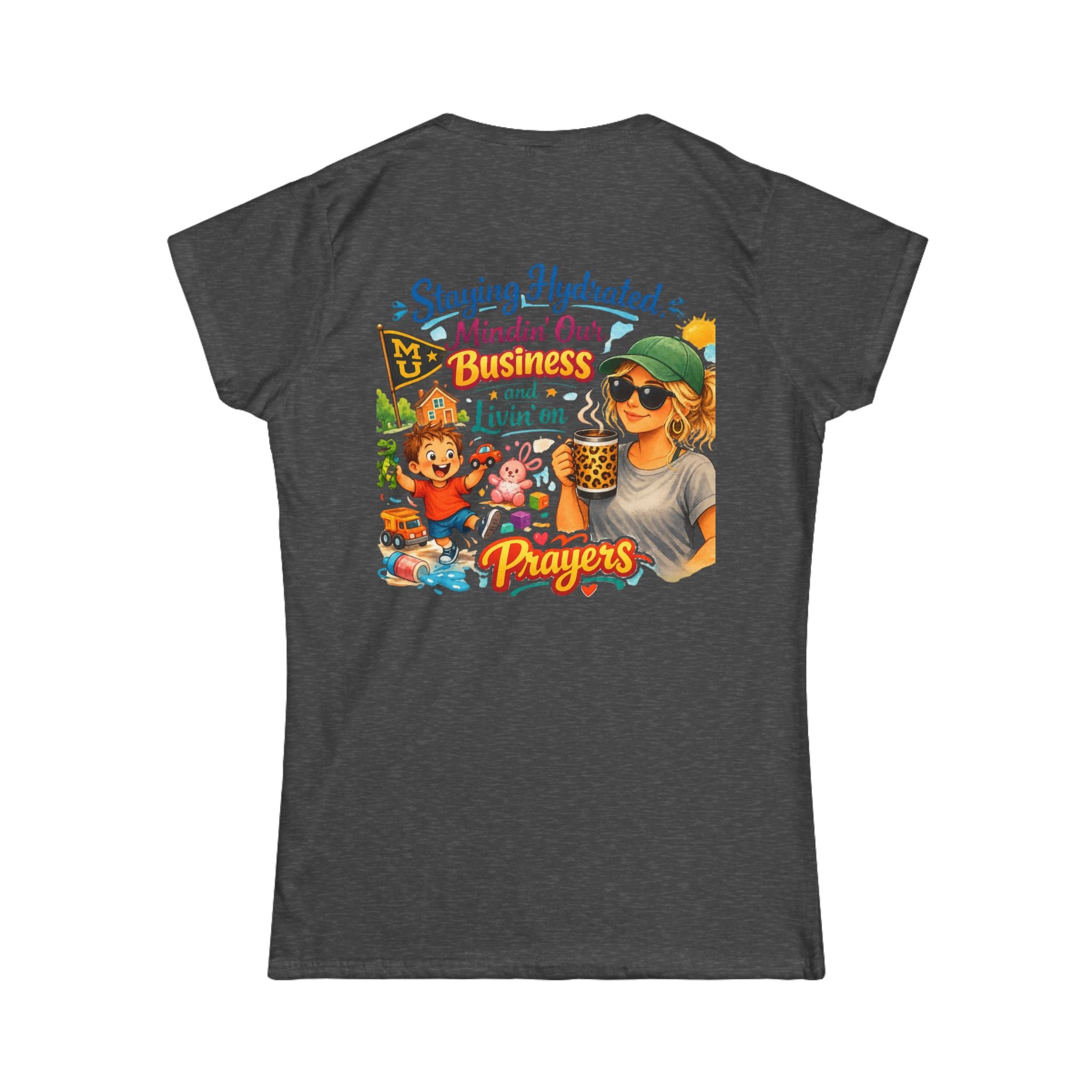 Staying Hydrated, Mindin’ Our Business Women’s Tee – Graphic Prayer & Relaxation Design