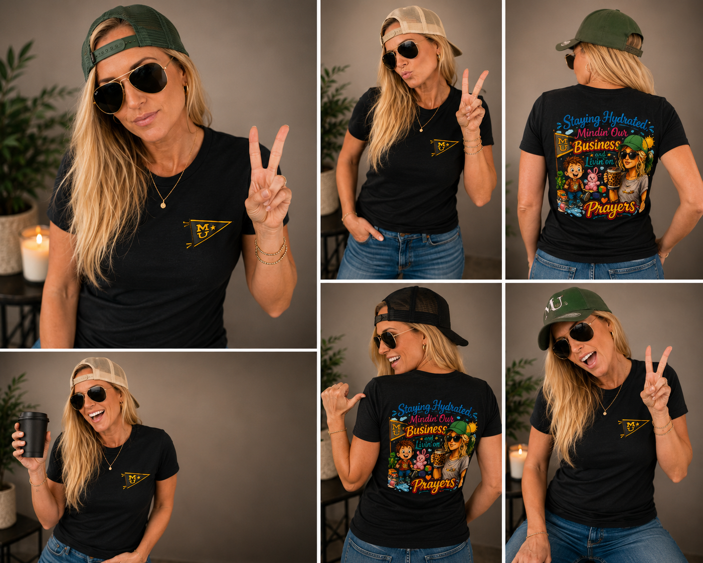 Staying Hydrated, Mindin’ Our Business Women’s Tee – Graphic Prayer & Relaxation Design