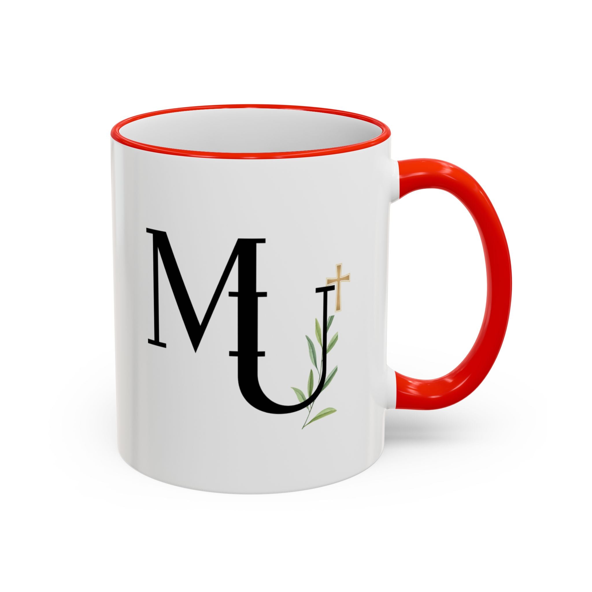 MU Brand Monogram — Floral Cross Accent Rim & Handle Ceramic Mug (11oz/15oz)