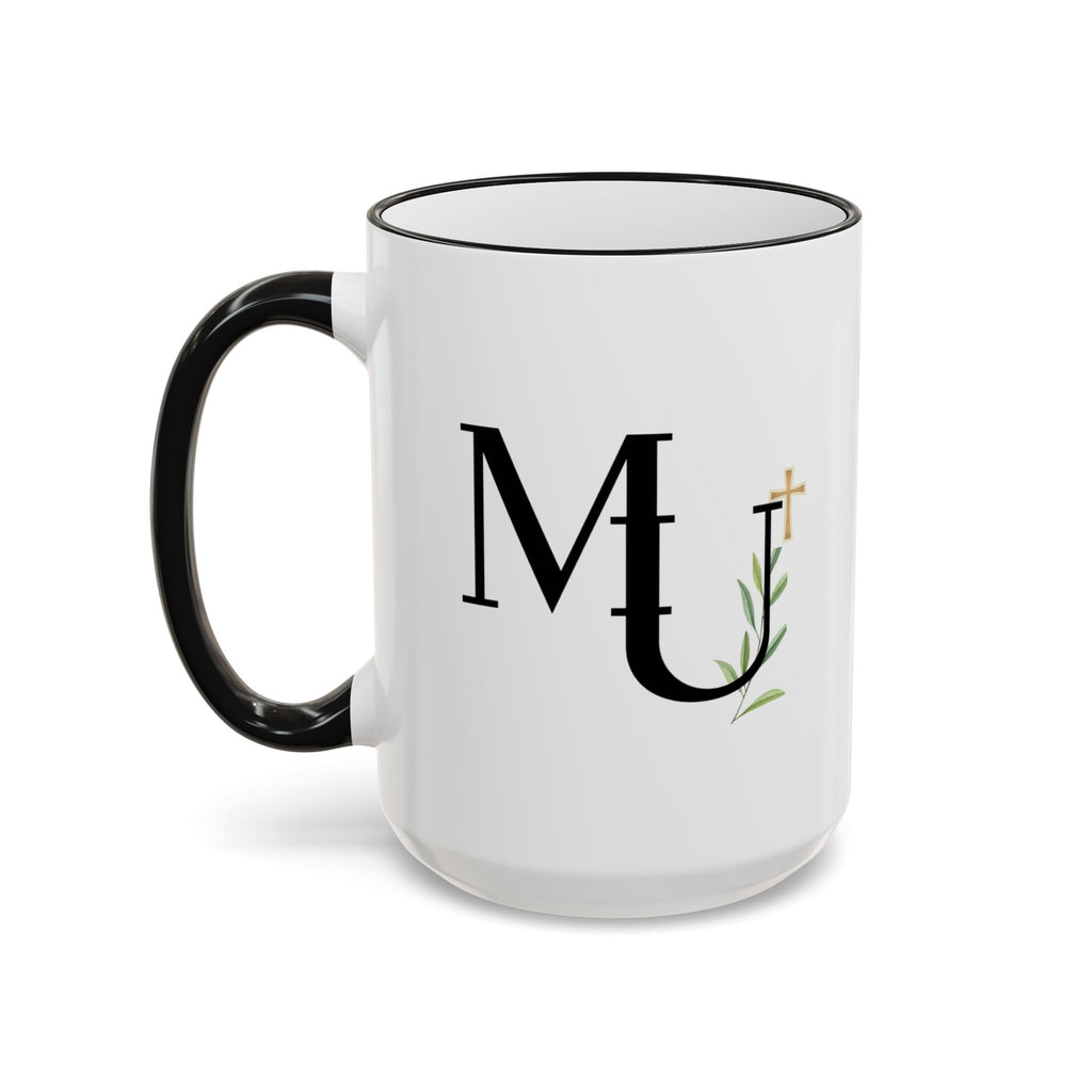 MU Brand Monogram — Floral Cross Accent Rim & Handle Ceramic Mug (11oz/15oz)