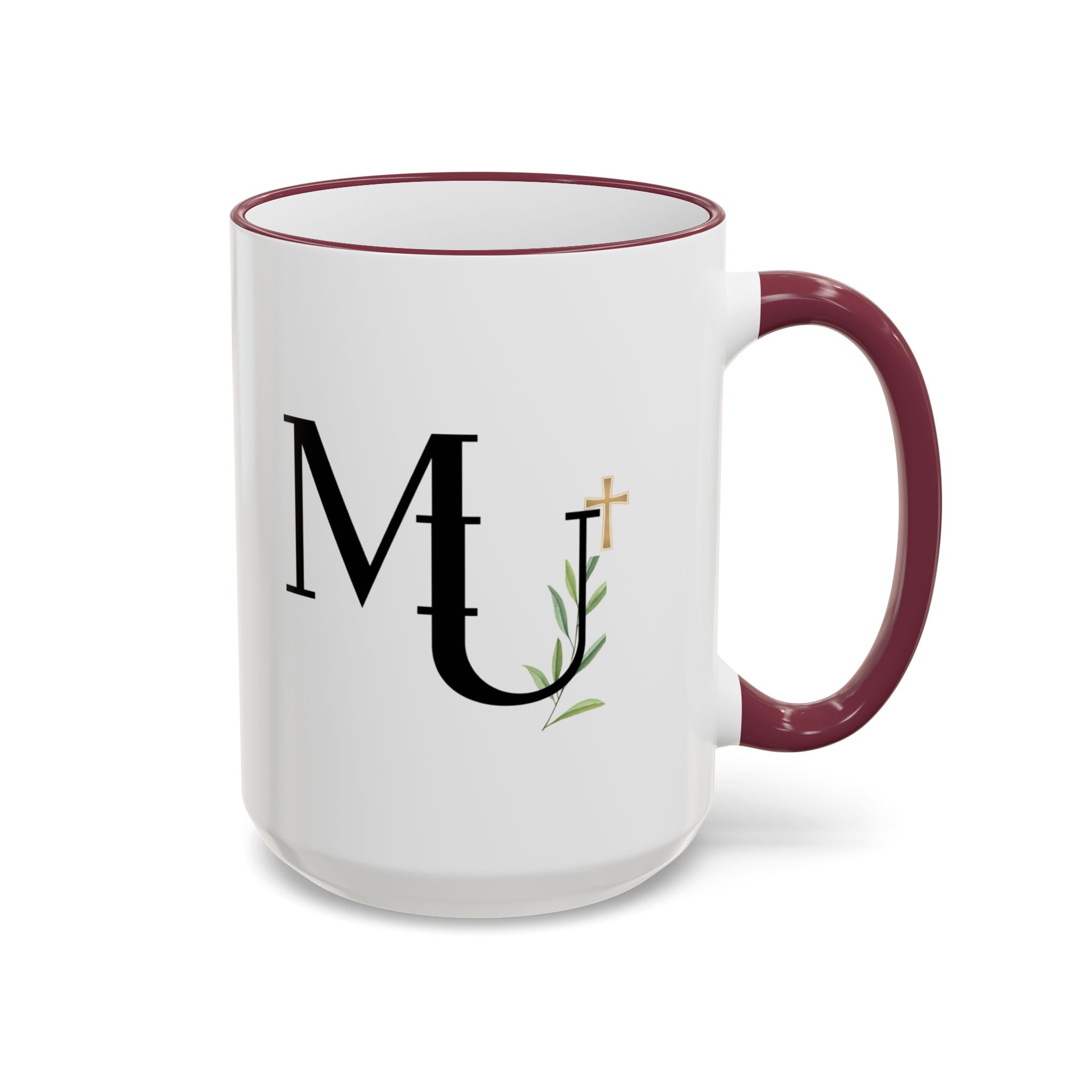 MU Brand Monogram — Floral Cross Accent Rim & Handle Ceramic Mug (11oz/15oz)