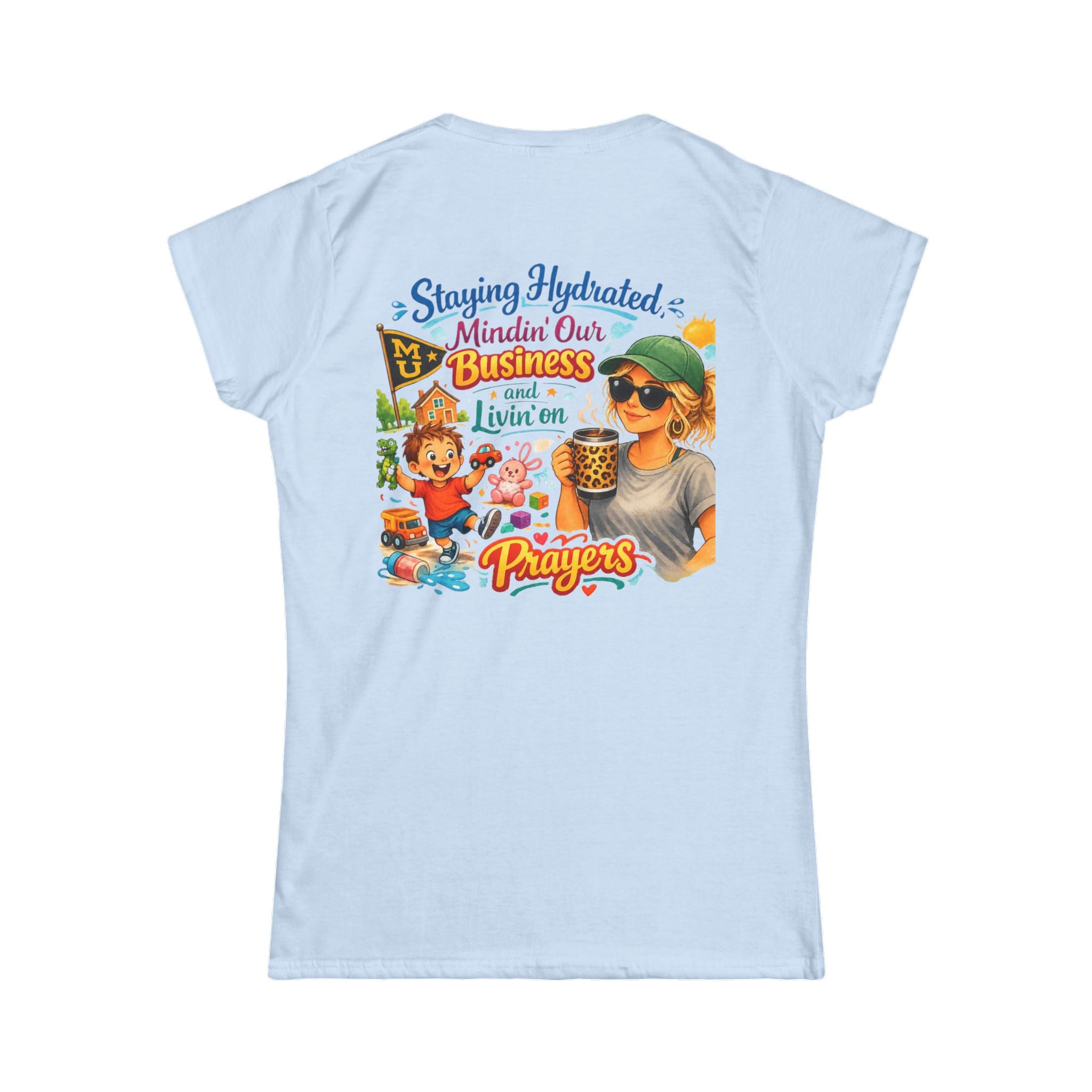 Staying Hydrated, Mindin’ Our Business Women’s Tee – Graphic Prayer & Relaxation Design