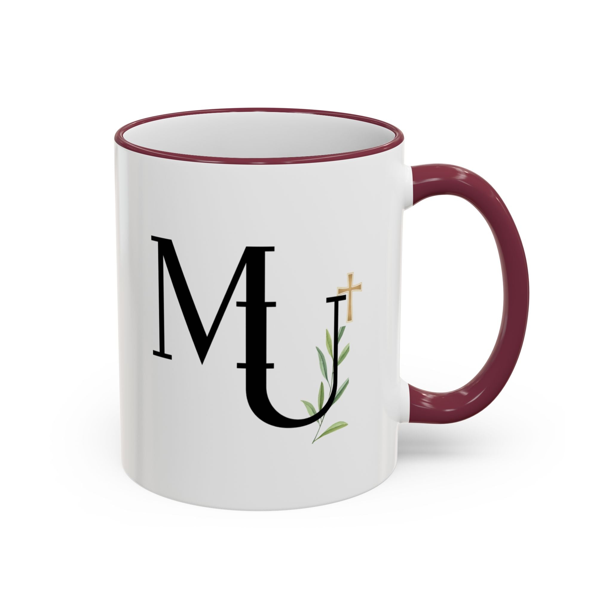 MU Brand Monogram — Floral Cross Accent Rim & Handle Ceramic Mug (11oz/15oz)