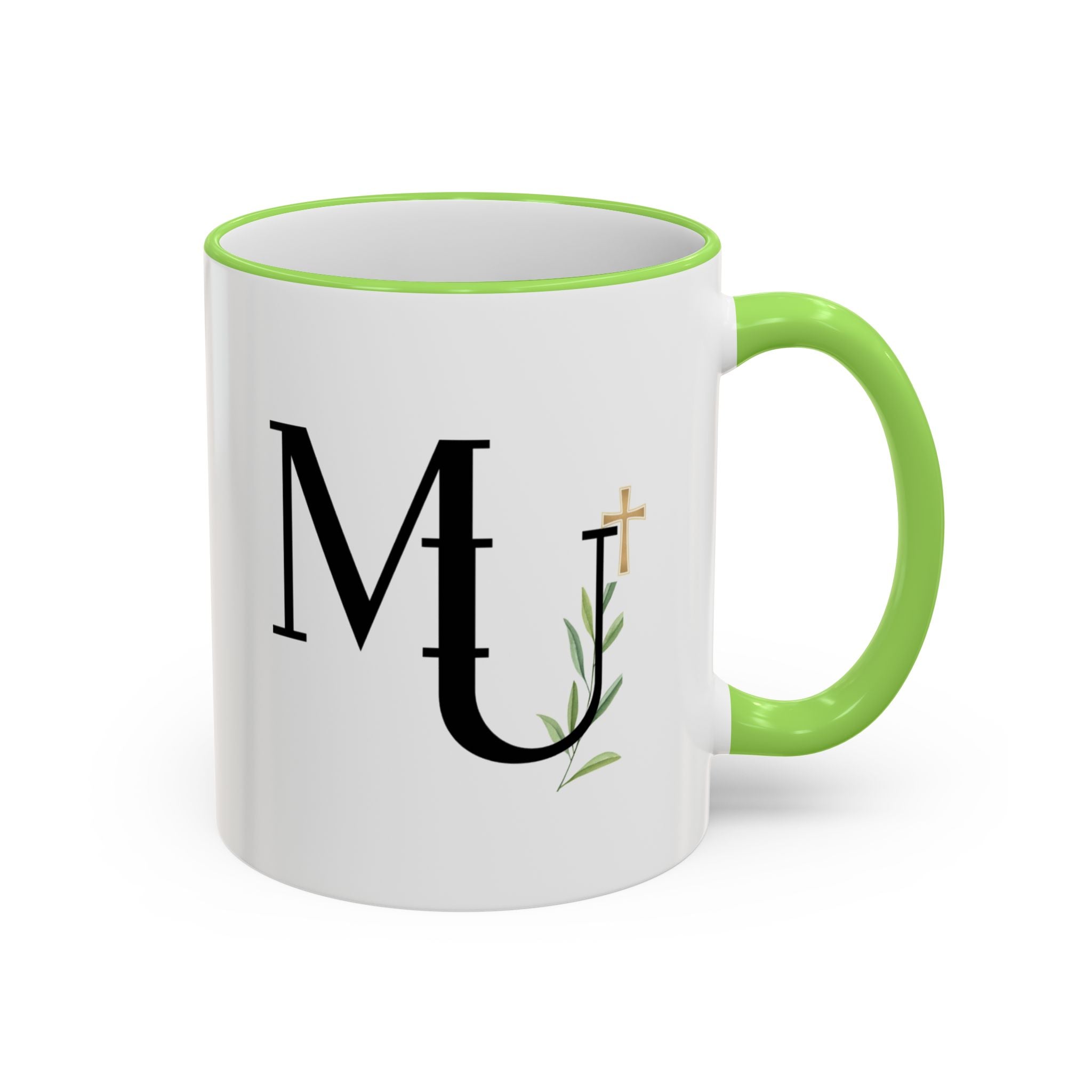 MU Brand Monogram — Floral Cross Accent Rim & Handle Ceramic Mug (11oz/15oz)