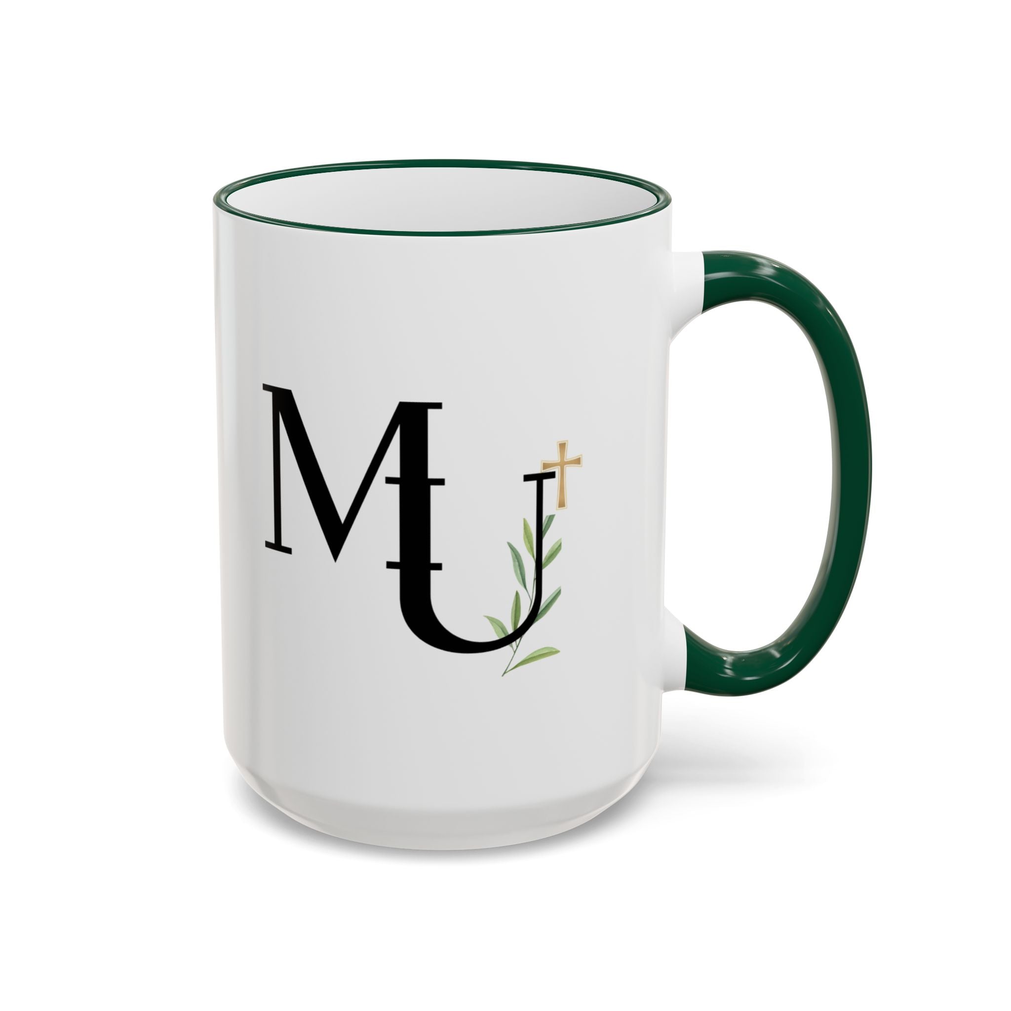 MU Brand Monogram — Floral Cross Accent Rim & Handle Ceramic Mug (11oz/15oz)