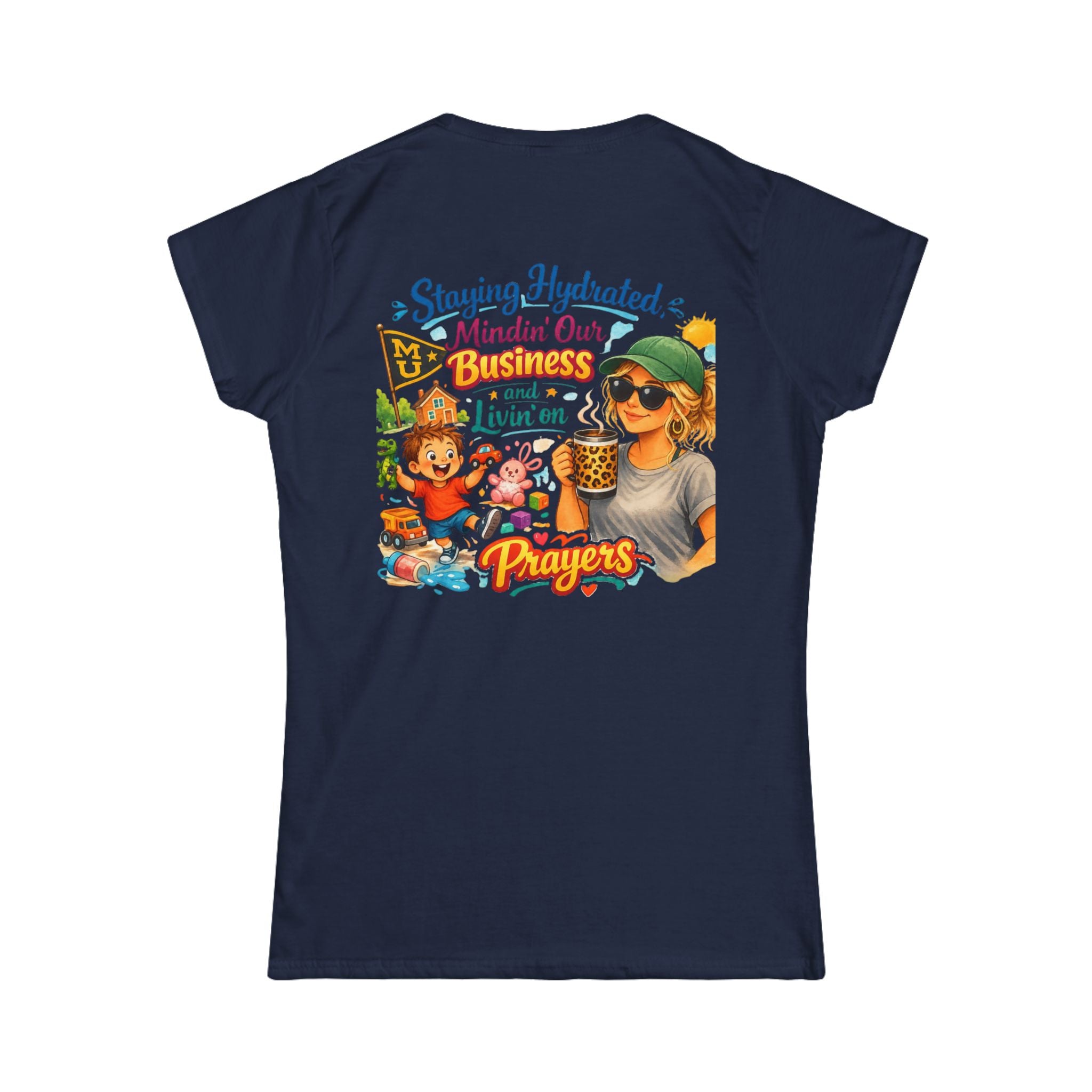 Staying Hydrated, Mindin’ Our Business Women’s Tee – Graphic Prayer & Relaxation Design