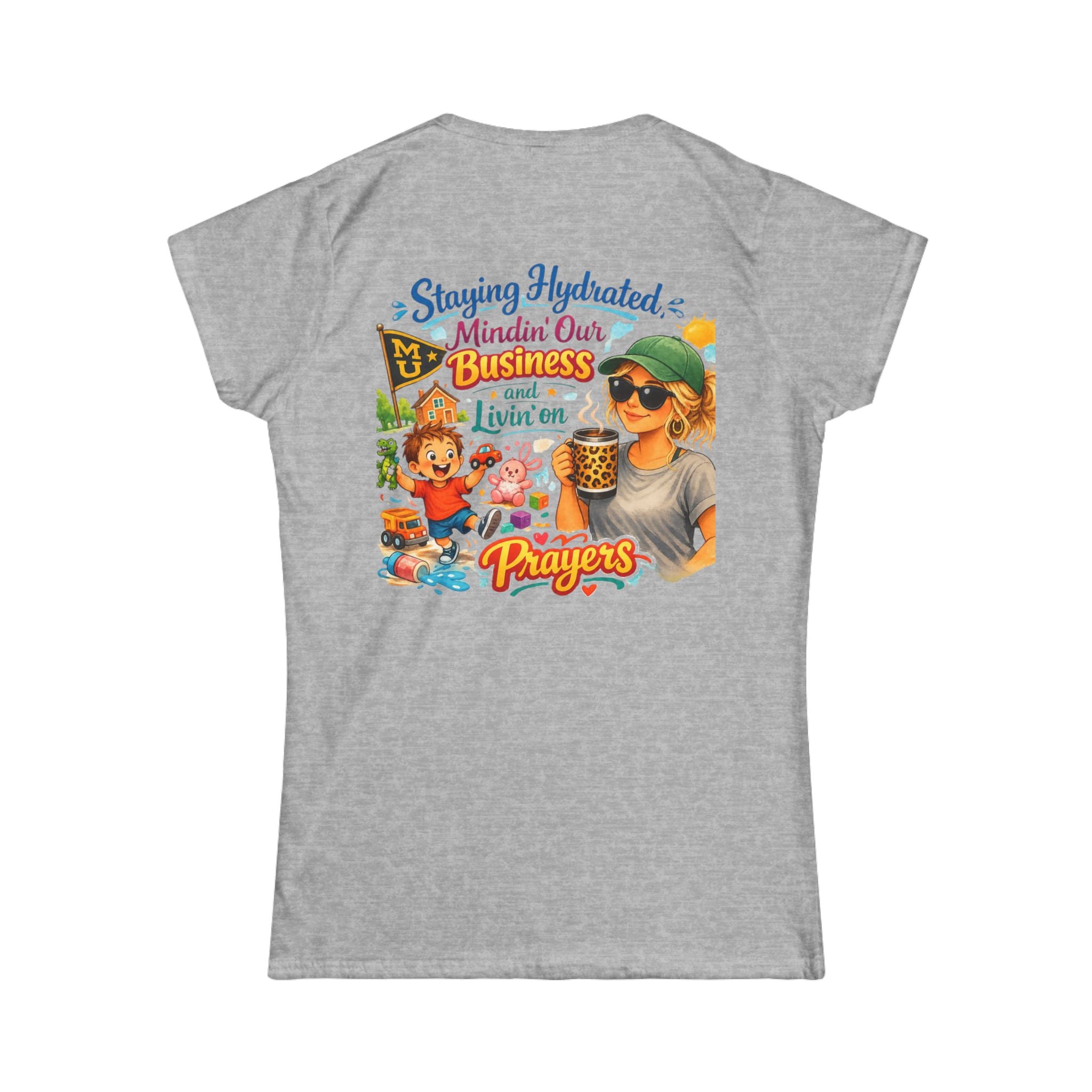 Staying Hydrated, Mindin’ Our Business Women’s Tee – Graphic Prayer & Relaxation Design