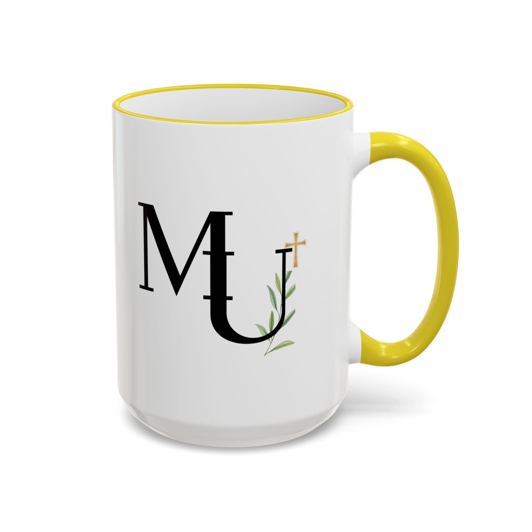 MU Brand Monogram — Floral Cross Accent Rim & Handle Ceramic Mug (11oz/15oz)