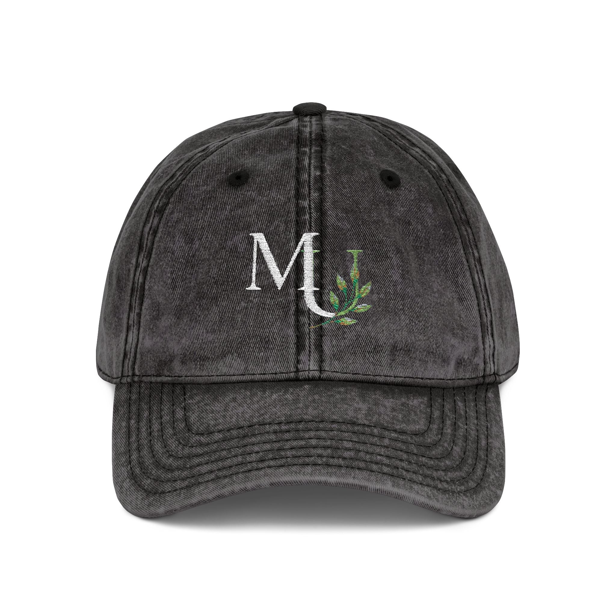 Embroidered Vintage Red Cap with Floral 'MU'  Brand Monogram
