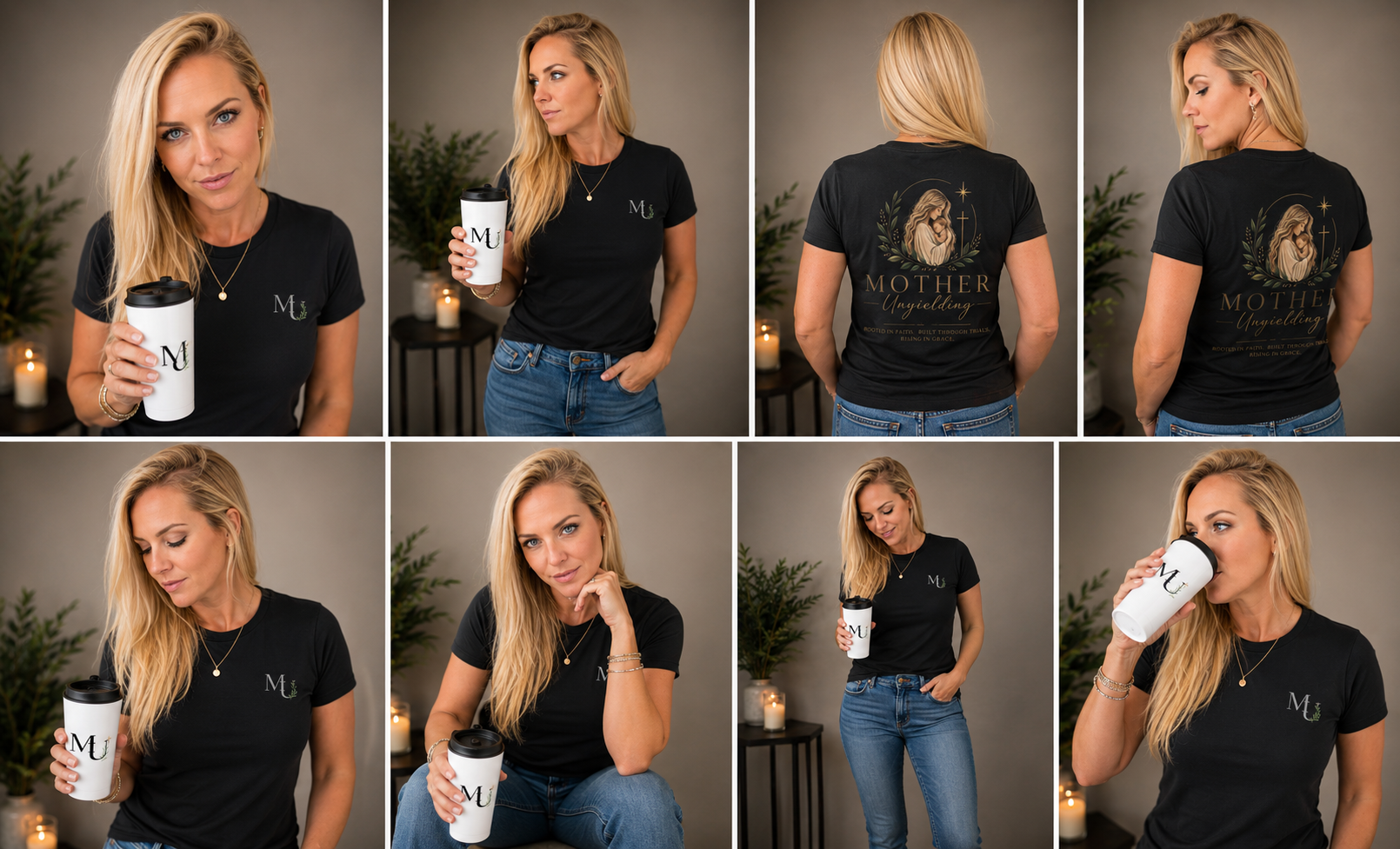 Mother Unyielding T-Shirt | Religious Madonna Illustration, Floral Wreath